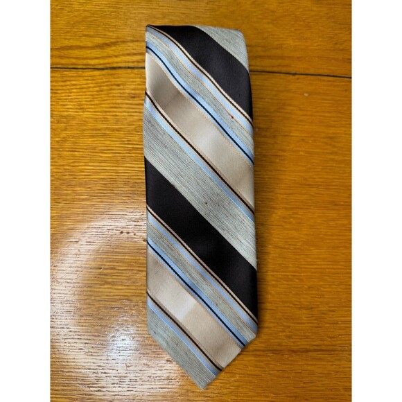 Vintage Christian Dior Men's Striped Polyester/Silk Neck Tie Blue Brown - Picture 1 of 3